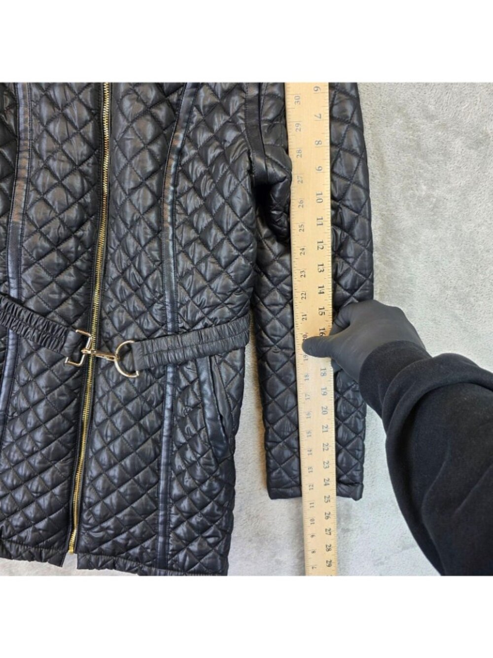 Via Spiga Coat Womens Small Black Quilted Belted Zip Leopard Lining Mid Length - Picture 9 of 12
